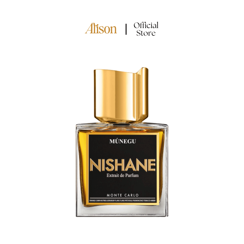 Thiết kế của Nishane Munegu Extrait de Parfum mang nét thanh lịch và mạnh mẽ, với thân chai vuông vức đặc trưng của thương hiệu Nishane